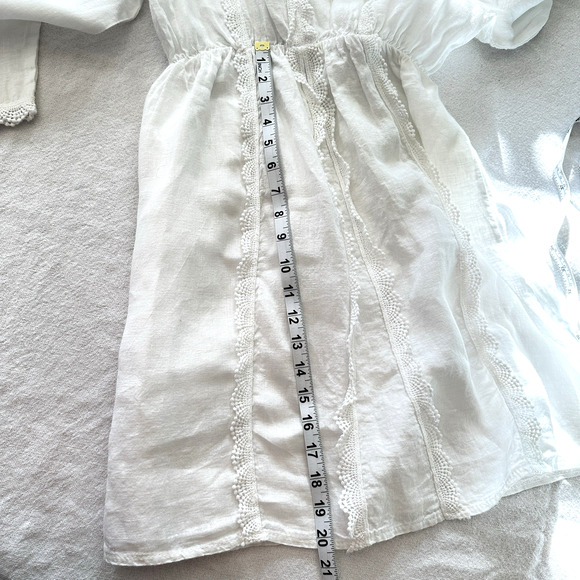Valentina Naldi Dress Womens Sz L White Linen Boho Cottagecore Floral Crochet - Picture 7 of 9